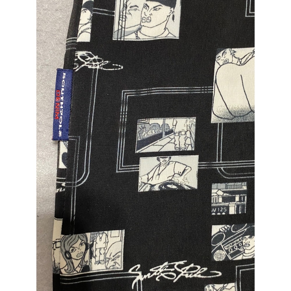 Vintage Southpole Mens XL Comic Graphic Print Button Down Shirt Black White Y2K - Picture 7 of 8